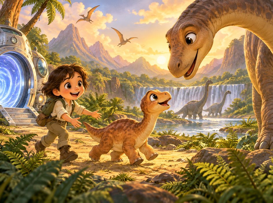 Ilustrație pentru povestea „Călătorie la dinozauri”