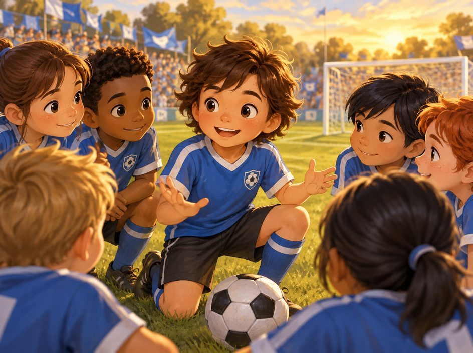 Ilustrație pentru povestea „Campionul de fotbal”