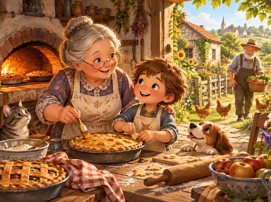 Ilustrație pentru povestea „O zi la bunici, la țară”