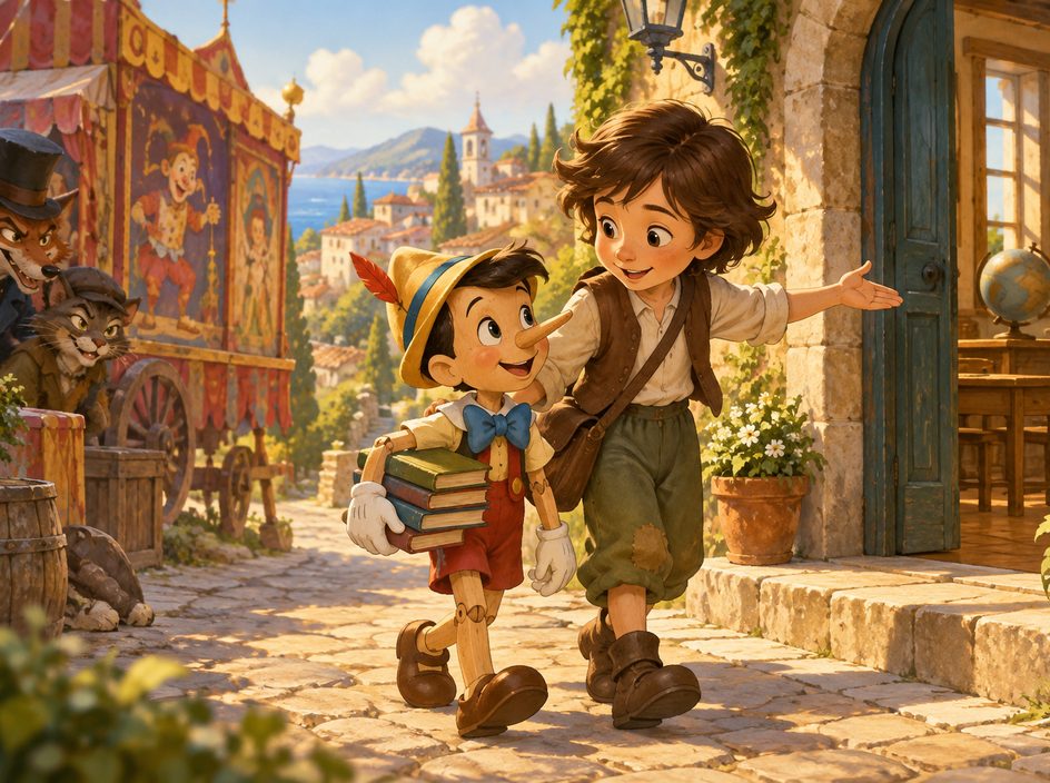 Ilustrație pentru povestea „Pinocchio”
