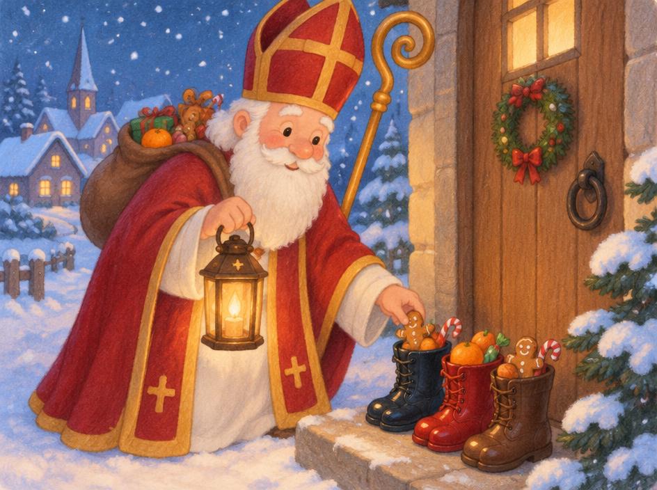 Ilustrație pentru povestea „Ghetuțele de Moș Nicolae”