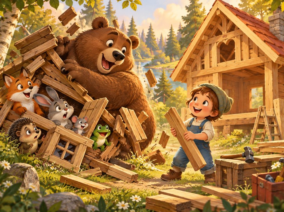 Ilustrație pentru povestea „Căsuța din pădure (Teremok)”